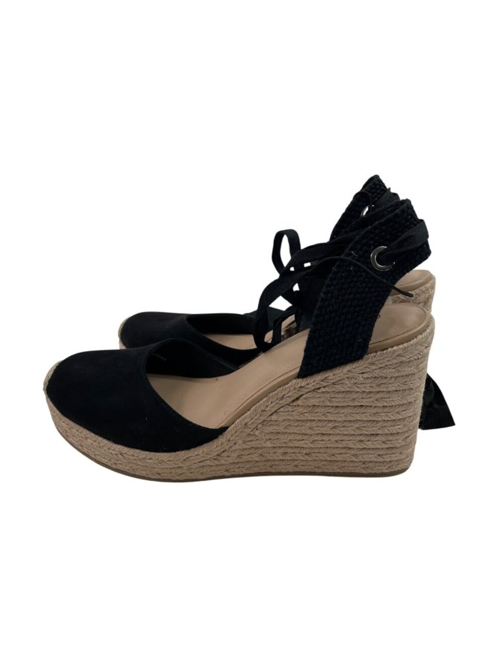 Falls Creek Womens Size 11M Harper Black Wedge Sandals Shoes Ankle Wrap Straps